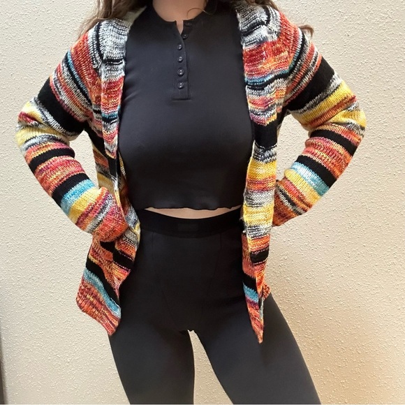 Rainbow Multicolor Open Front Oversized Cardigan Small Eclectic Grandpa Grandma - Picture 1 of 9